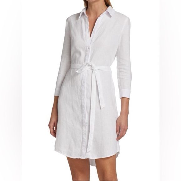 L’Agence White Linen Bella Belted Shirt Dress - Picture 1 of 5